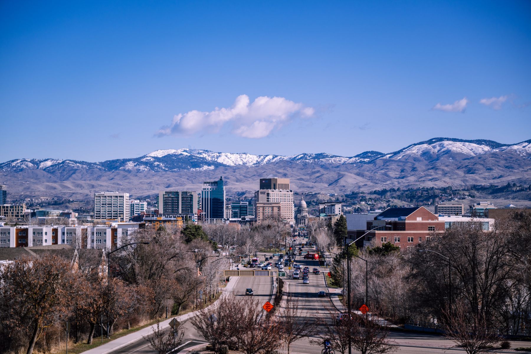 Downtown Boise skyline with the foothills behind it